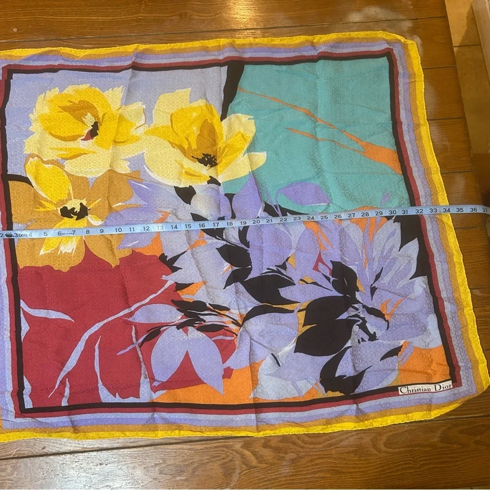 Christian Dior 100% Silk Scarf Floral Print Multicolor Colorful
